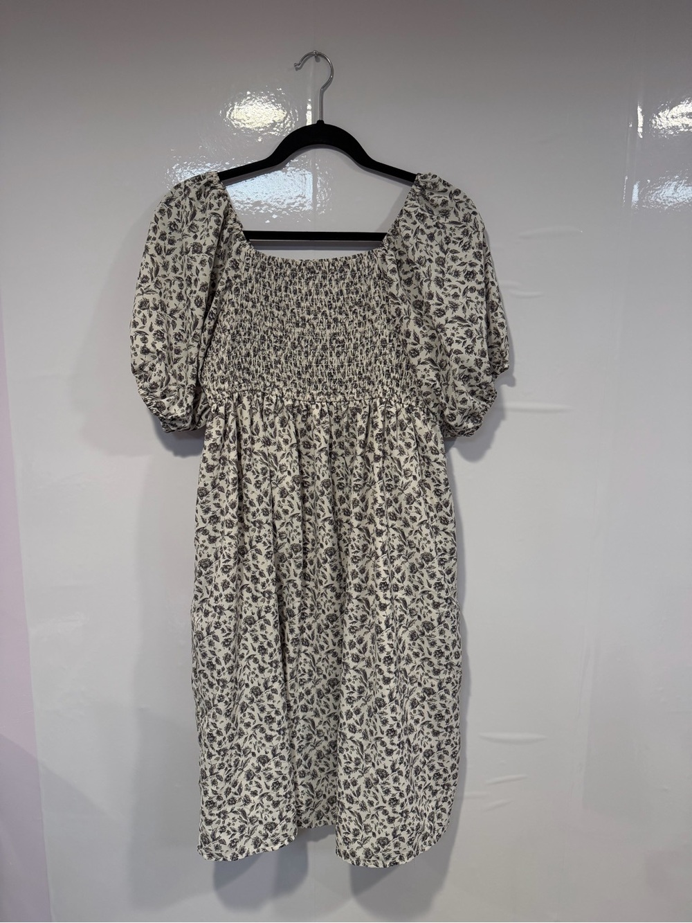 Mikarose Cream Dress‎ with Gray Floral Print